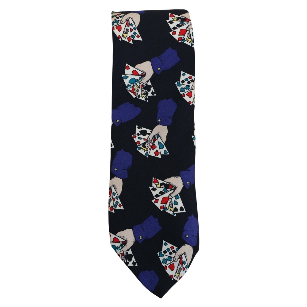 Liberty of London Playing Cards Silk Crepe Tie Mens Vintage 90s Novelty Poker